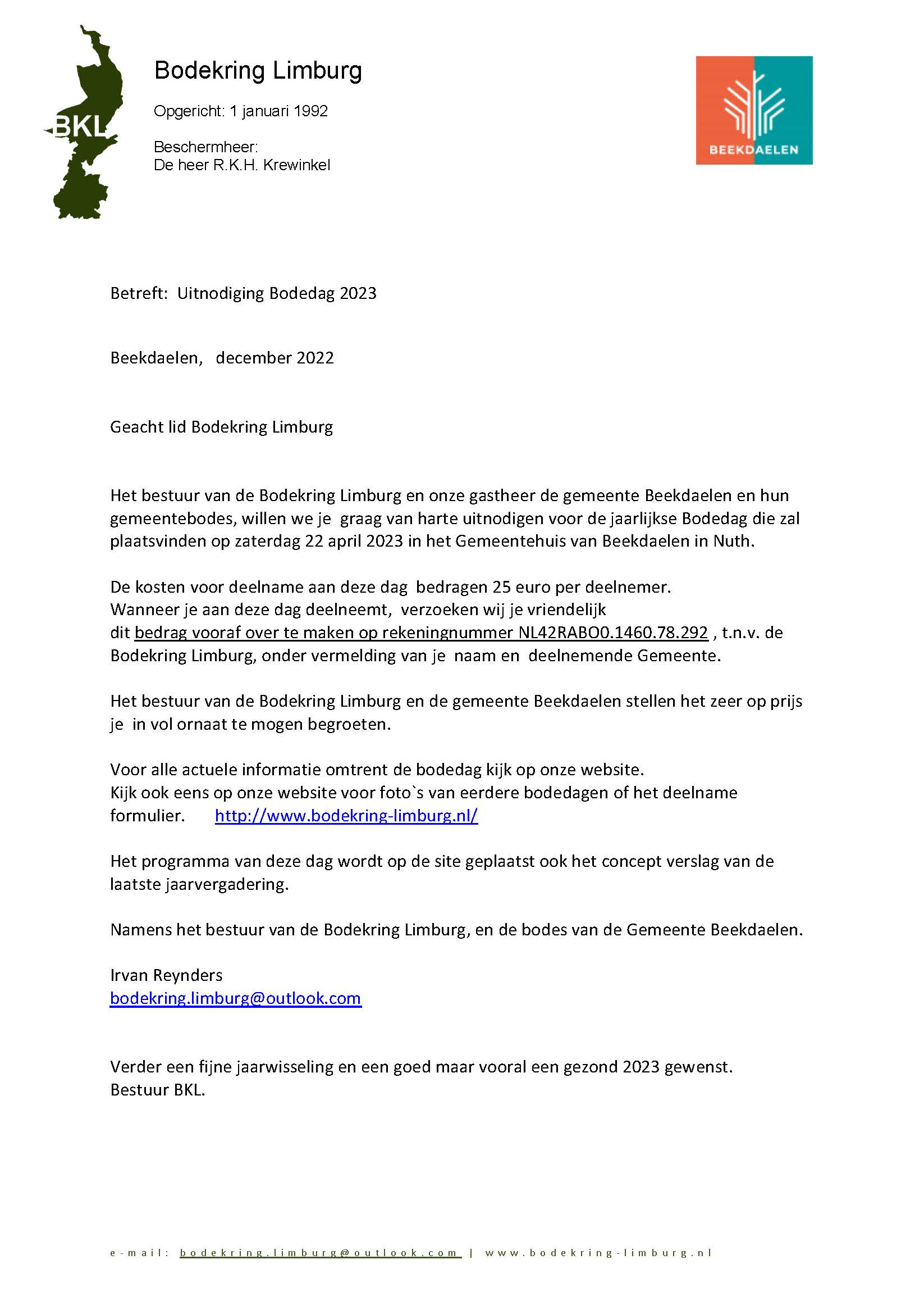 BKL uitnodiging bodedag 2023 leden